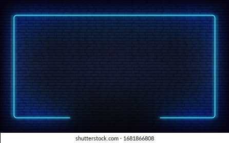 Neon Border Frame. Blue Neon Glowing Background