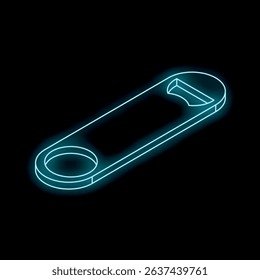 Neon bottle opener glowing in the dark, a concept for bars and nightlife