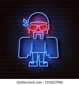 Neon bouncer with glasses vector illustration on brick background