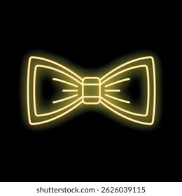 Neon bow tie is glowing yellow on a black background