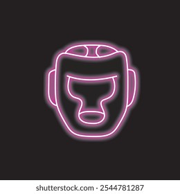 protetor de cabeça de boxe neon isolado no fundo preto. ícone do protetor de cabeça de boxe com linhas de néon brilhantes. Ilustração vetorial.