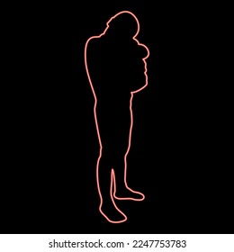 Neon boy hugs pillow arm Child holds cushion hugging hands Preschool hug Cute brother standing Son stand Children happy Kid going to bed Person bedtime concept Sleep snuggle idea View side red color