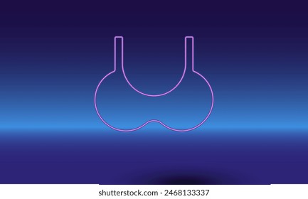 Neon bra symbol on a gradient blue background. The isolated symbol is located in the bottom center. Gradient blue with light blue skyline