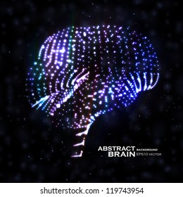 Neon brain, abstract vector illustration, bright elements - editable eps10