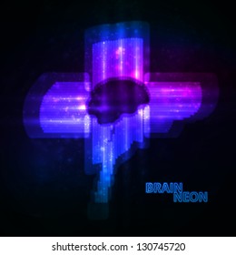 Neon brain, abstract vector illustration, bright elements - editable eps10