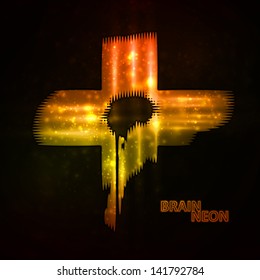 Neon brain, abstract vector illustration, bright elements - editable eps10