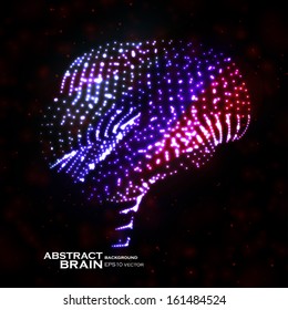 Neon brain, abstract vector illustration, bright elements - editable eps10