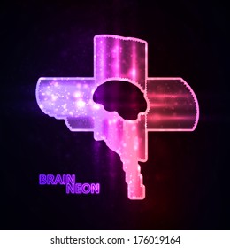 Neon brain, abstract vector illustration, bright elements - editable eps10