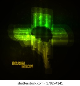 Neon brain, abstract vector illustration, bright elements - editable eps10