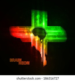 Neon brain, abstract vector illustration, bright elements - editable eps10