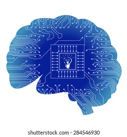 Neon brain. Circuit board. Vector illustration. Eps 10