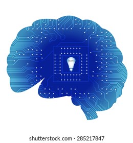 Neon brain. Circuit board. Vector illustration. Eps 10