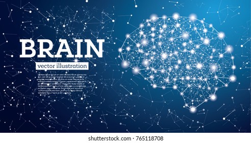 Neon Brain Connections on Blue Background. Vector Illustration.