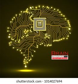 Neon brain. Cpu. Circuit board. Abstract technology background. Vector illustration. Eps 10