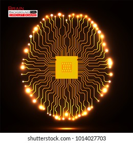 Neon brain. Cpu. Circuit board. Abstract technology background. Vector illustration. Eps 10