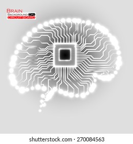 Neon brain. Cpu. Circuit board. Vector illustration. Eps 10