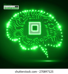 Neon brain. Cpu. Circuit board. Vector illustration. Eps 10