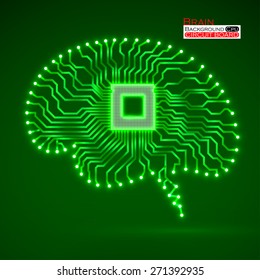 Neon brain. Cpu. Circuit board. Vector illustration. Eps 10