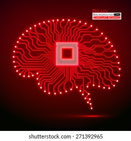 Neon brain. Cpu. Circuit board. Vector illustration. Eps 10