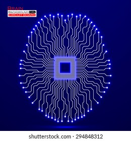 Neon brain. Cpu. Circuit board. Vector illustration. Eps 10