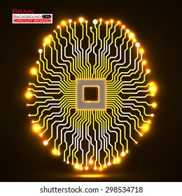 Neon brain. Cpu. Circuit board. Abstract technology background. Vector illustration. Eps 10