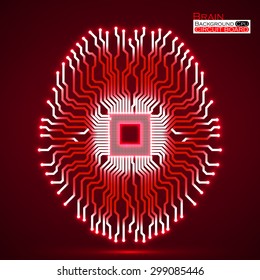 Neon brain. Cpu. Circuit board. Abstract technology background. Vector illustration. Eps 10