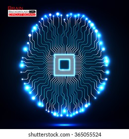 Neon brain. Cpu. Circuit board. Abstract technology background. Vector illustration. Eps 10