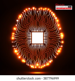 Neon brain. Cpu. Circuit board. Abstract technology background. Vector illustration. Eps 10