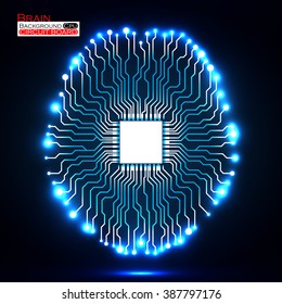 Neon brain. Cpu. Circuit board. Abstract technology background. Vector illustration. Eps 10