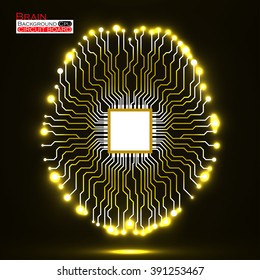 Neon brain. Cpu. Circuit board. Abstract technology background. Vector illustration. Eps 10