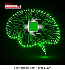Neon brain. Cpu. Circuit board. Abstract technology background. Vector illustration. Eps 10