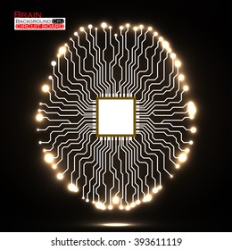 Neon brain. Cpu. Circuit board. Abstract technology background. Vector illustration. Eps 10