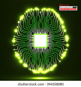 Neon brain. Cpu. Circuit board. Abstract technology background. Vector illustration. Eps 10