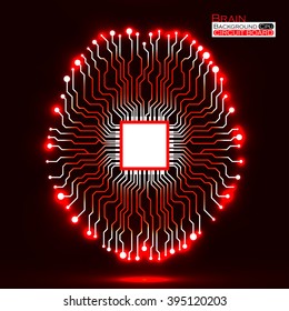Neon brain. Cpu. Circuit board. Abstract technology background. Vector illustration. Eps 10