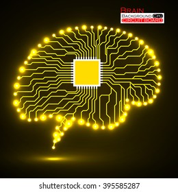 Neon brain. Cpu. Circuit board. Abstract technology background. Vector illustration. Eps 10