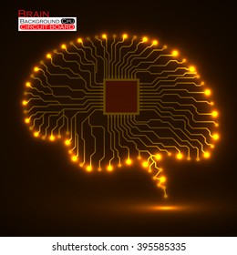 Neon brain. Cpu. Circuit board. Abstract technology background. Vector illustration. Eps 10