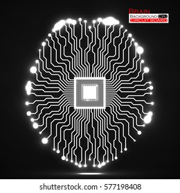 Neon brain. Cpu. Circuit board. Abstract technology background