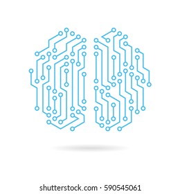 Neon brain. Cpu. Circuit board. Abstract technology background