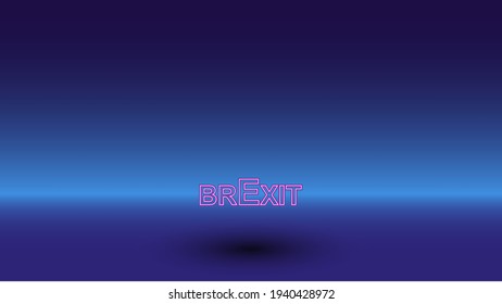 Neon brexit symbol on a gradient blue background. The isolated symbol is located in the bottom center. Gradient blue with light blue skyline