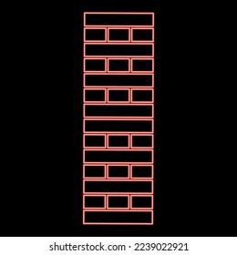 Neon brick Pillar Blocks in stack Jenga game for home adult and kids leisure Board games Wooden block red color vector illustration image flat style light