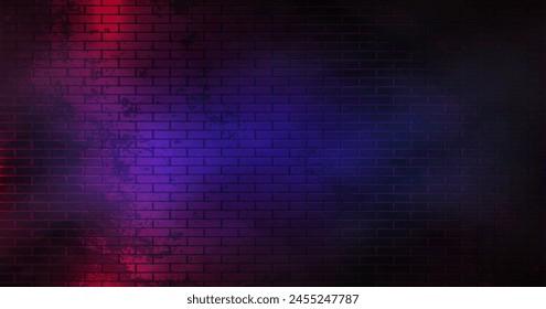 Neon Brick Wall Background. Brickwall pattern with a cyber lightning.