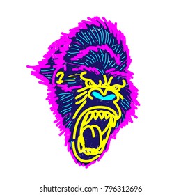 Neon bright angry gorilla t-shirt design illustration