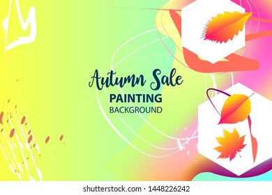 Neon bright autumn leaves background landscape gradients vector illustration