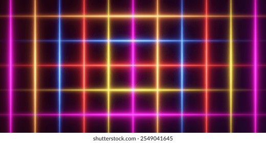 Fondo brillante de neón, rejilla de luz de líneas y luz. Ilustración vectorial EPS10
