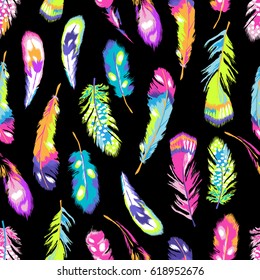 Neon Bright Feather Print ~ Seamless Background