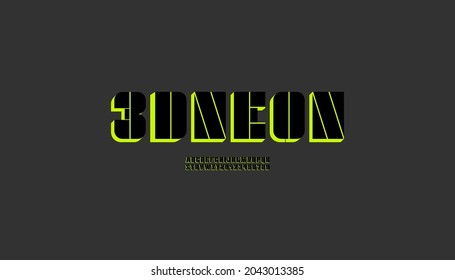 Neon bright font, moderne Technologie 3D-Alphabet, künftige kreative digitale Buchstaben und Zahlen, Vektorgrafik 10 eps