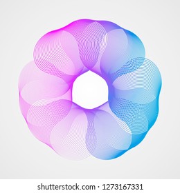 Neon Bright gradient frame of lines. Stylized guilloche.