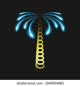 Neon bright palm tree on black background. Glowing electric sign. Vector Illustration. EPS10