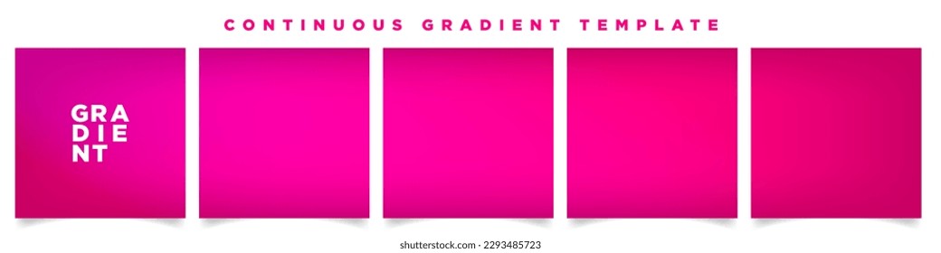 Plantilla de anuncio de carrusel de pared de gradiente rosa brillante neón. Plantilla de vectores de tarjeta cuadrada continua. Cinco fondos de degradado. Perfecto para feeds, medios sociales, web, banners. Ilustración vectorial. 
