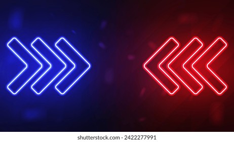 Neon bright red and blue arrows on a light background.